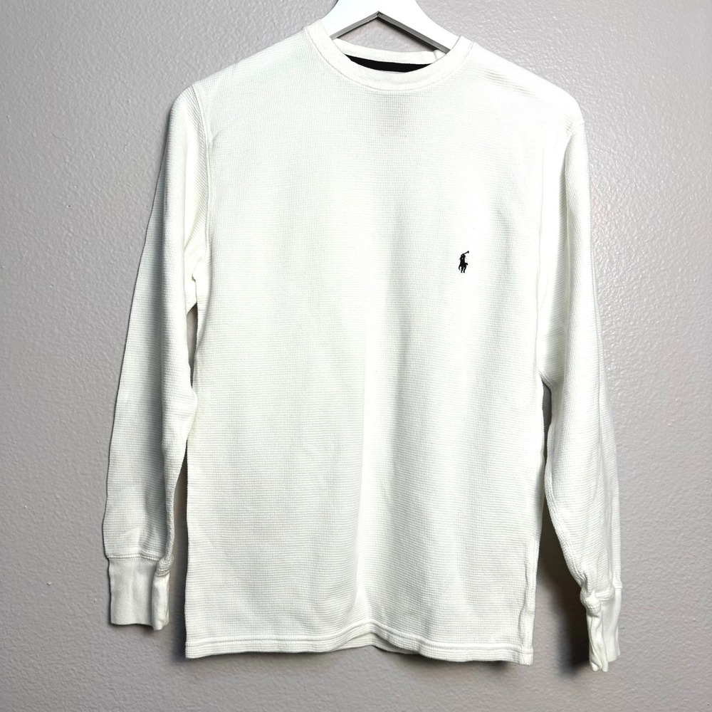 EUC Polo Ralph Lauren Mens White Waffle Knit Thermal Long Sleeve Shirt S
